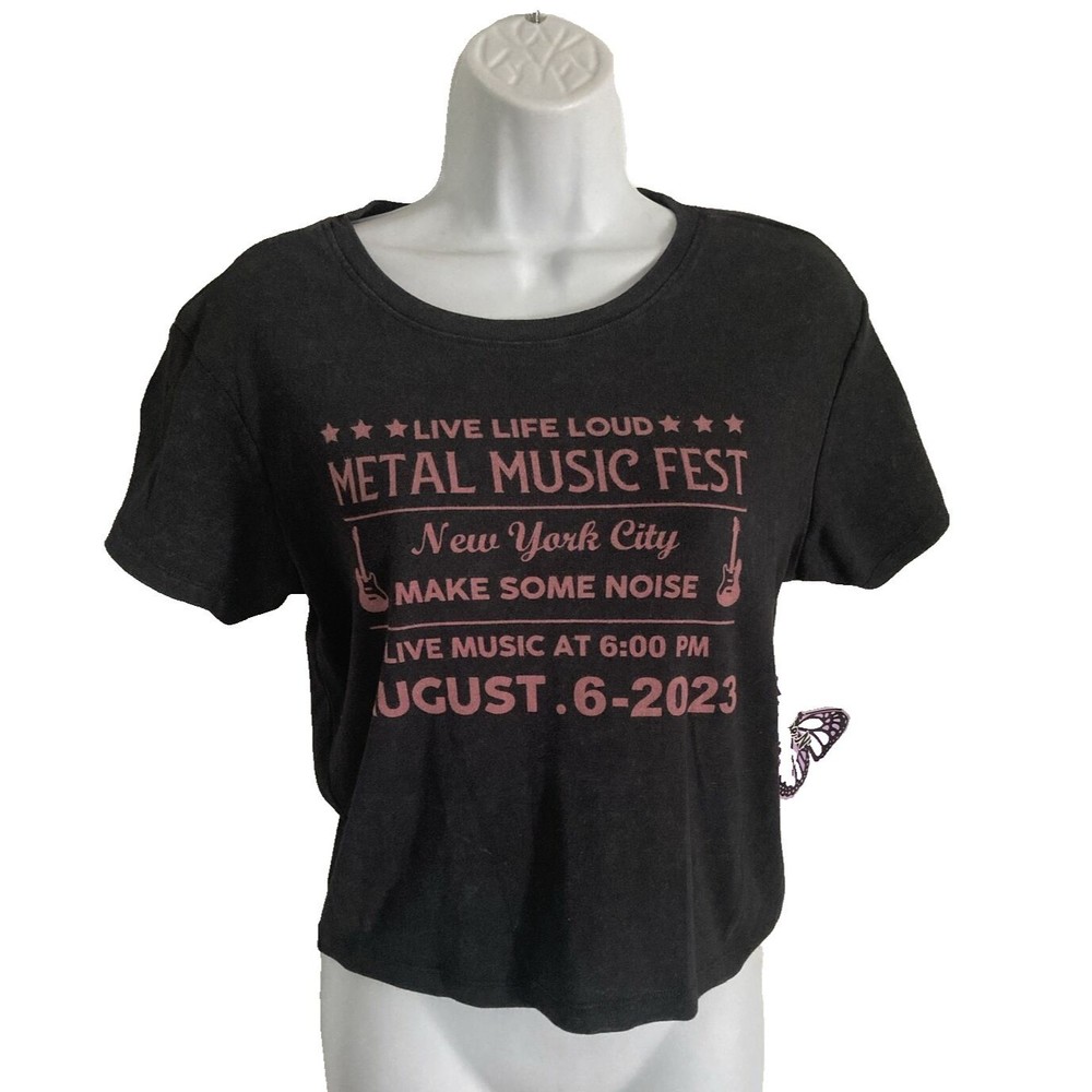 VIBE N' T-Shirt Vintage Vibes Junior Size L Shirt Black Metal Music Fest Tee NWT